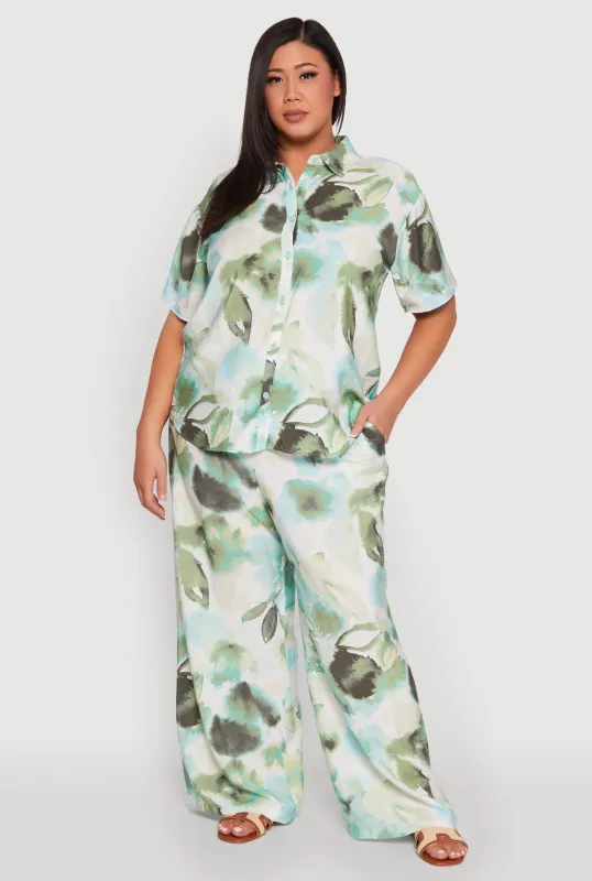 Plus Size Water Color Graphic Palazzo Pants sold by Rainbow