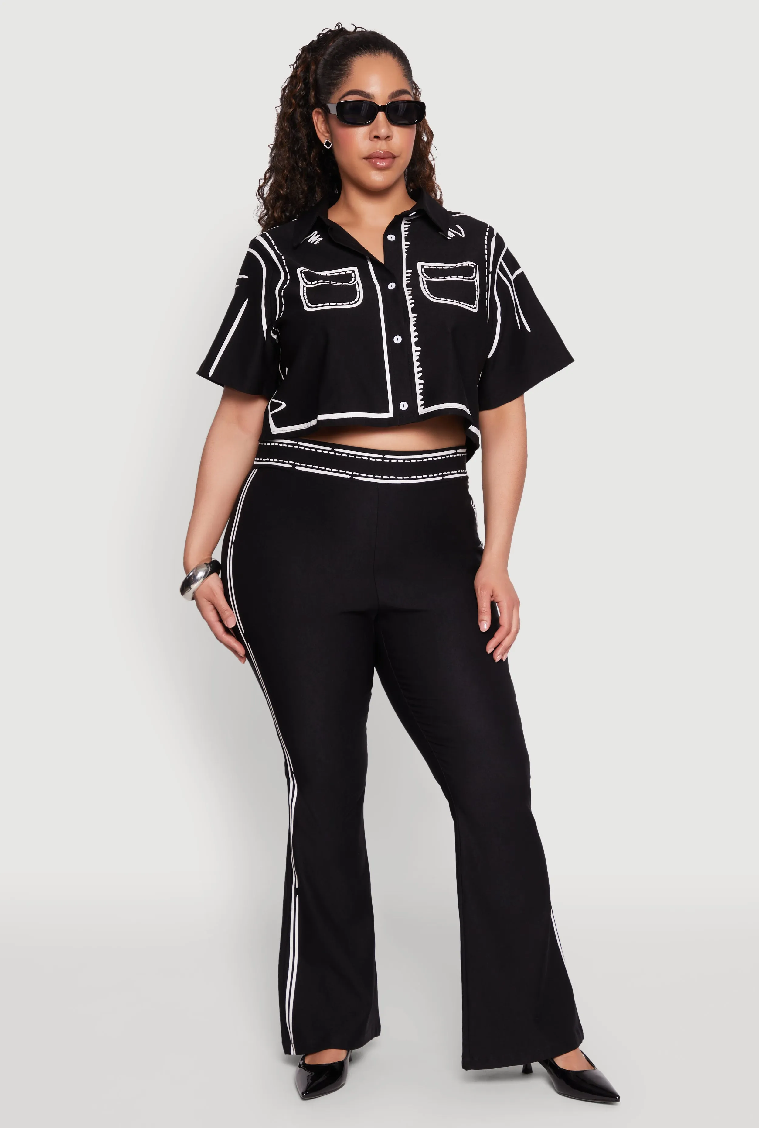 Plus Size 2D Optical Illusion Flare Pants sold by Rainbow