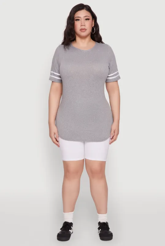 Plus Size Varsity Stripe Detail Short Sleeve Tee sold by Rainbow
