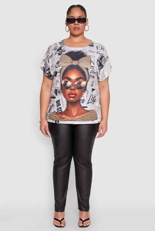 Plus Size Girl Boss Newspaper Print Tee sold by Rainbow