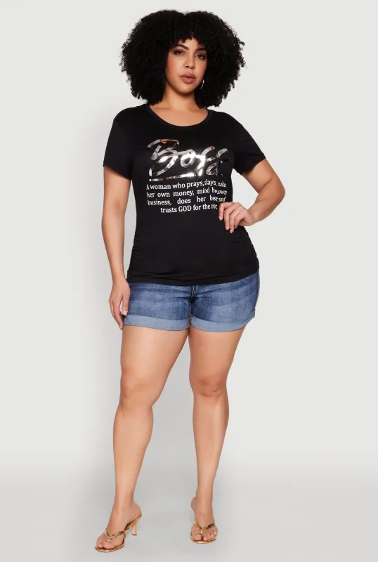 Plus Size 3D Boss Foil Graphic Tee sold by Rainbow