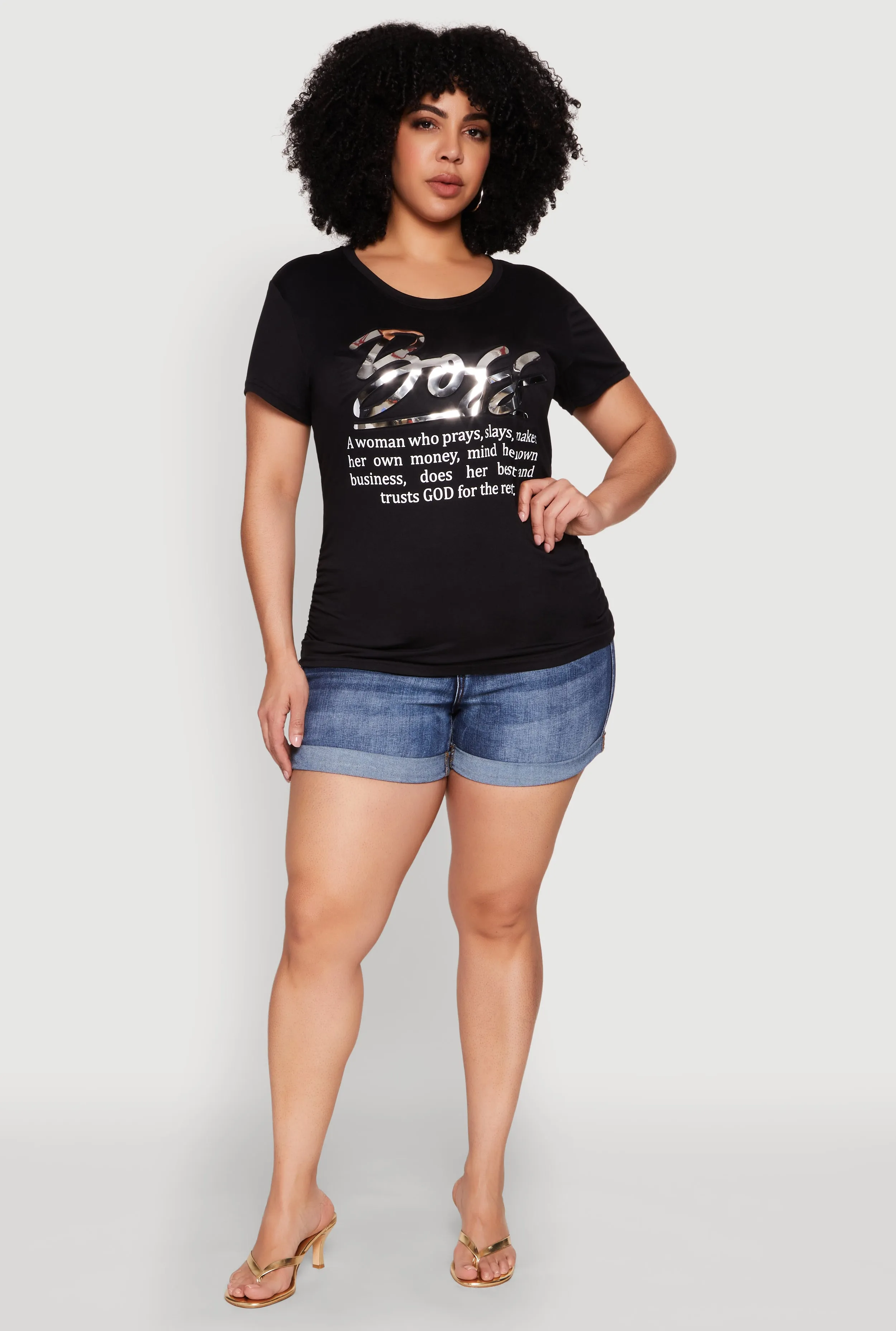 Plus Size 3D Boss Foil Graphic Tee sold by Rainbow