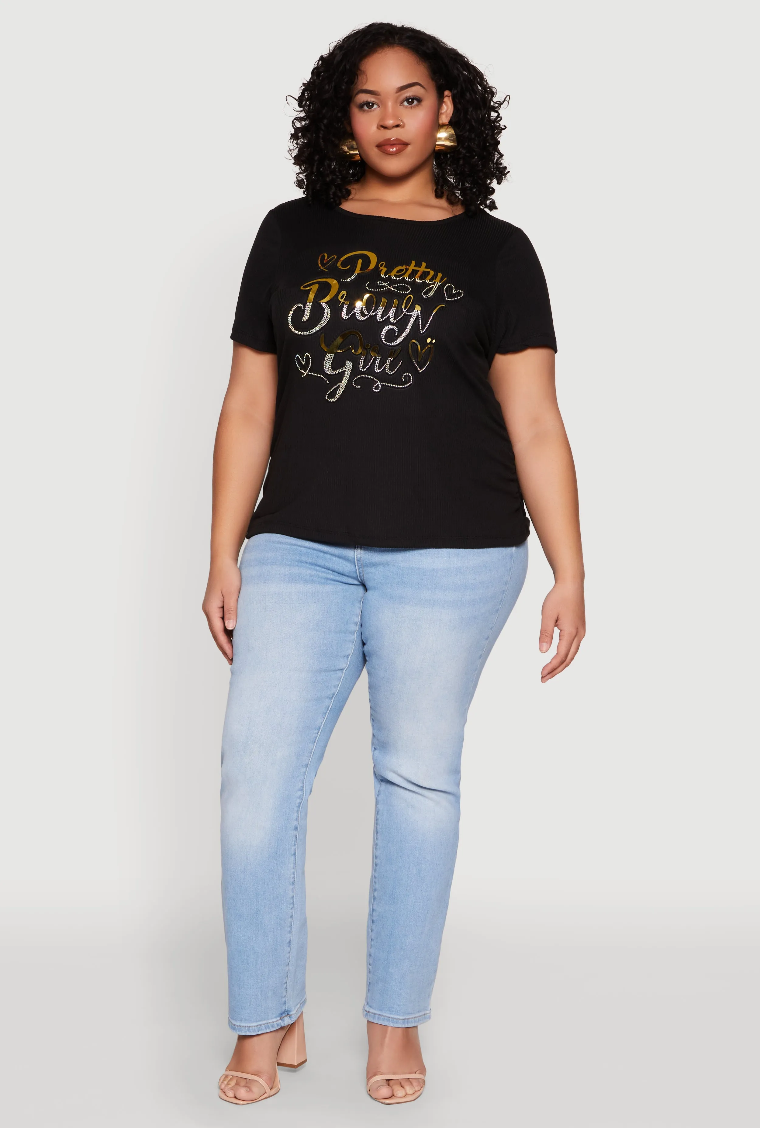 Plus Size 3D Pretty Brown Girl Foil Graphic Tee sold by Rainbow
