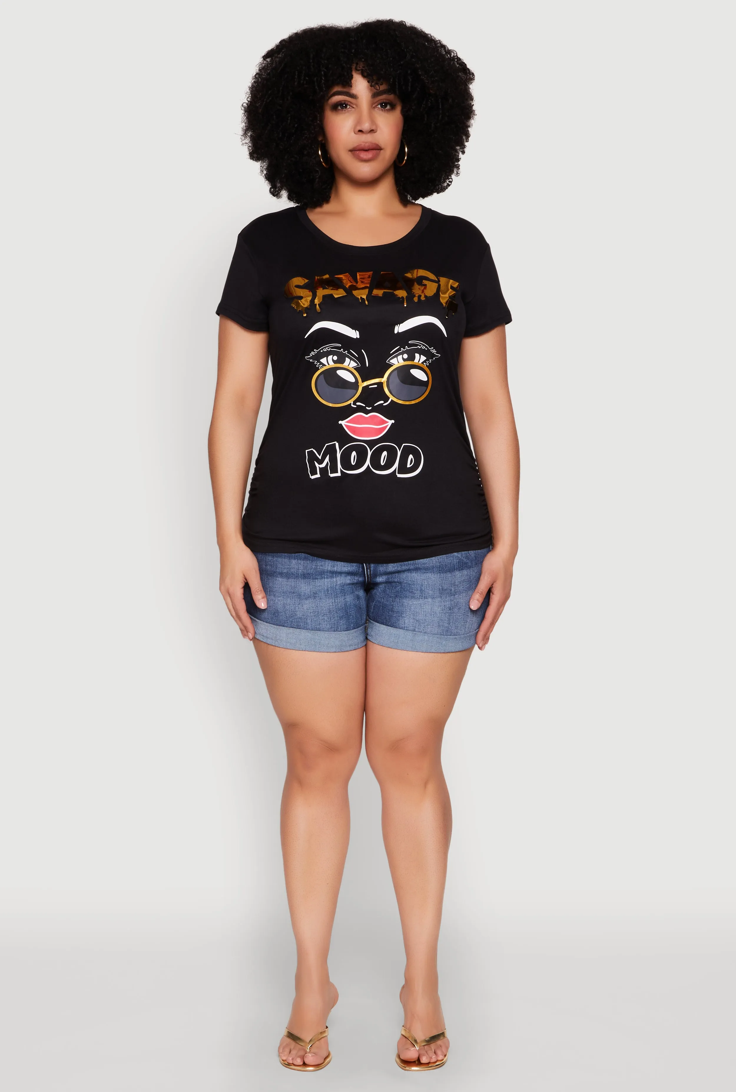 Plus Size 3D Savage Mood Foil Graphic Tee sold by Rainbow