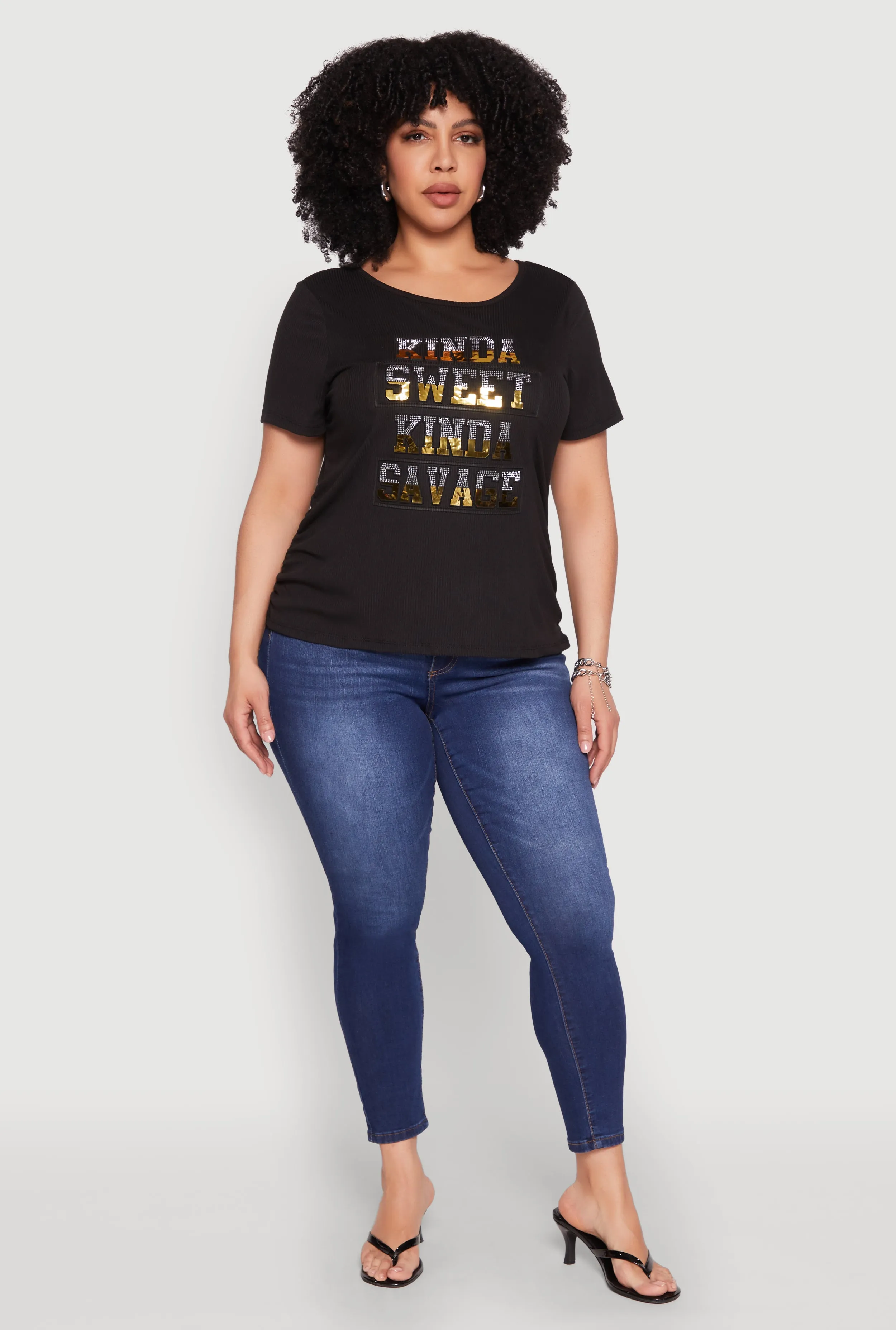 Plus Size Kinda Sweet 3D Foil Graphic Tee sold by Rainbow