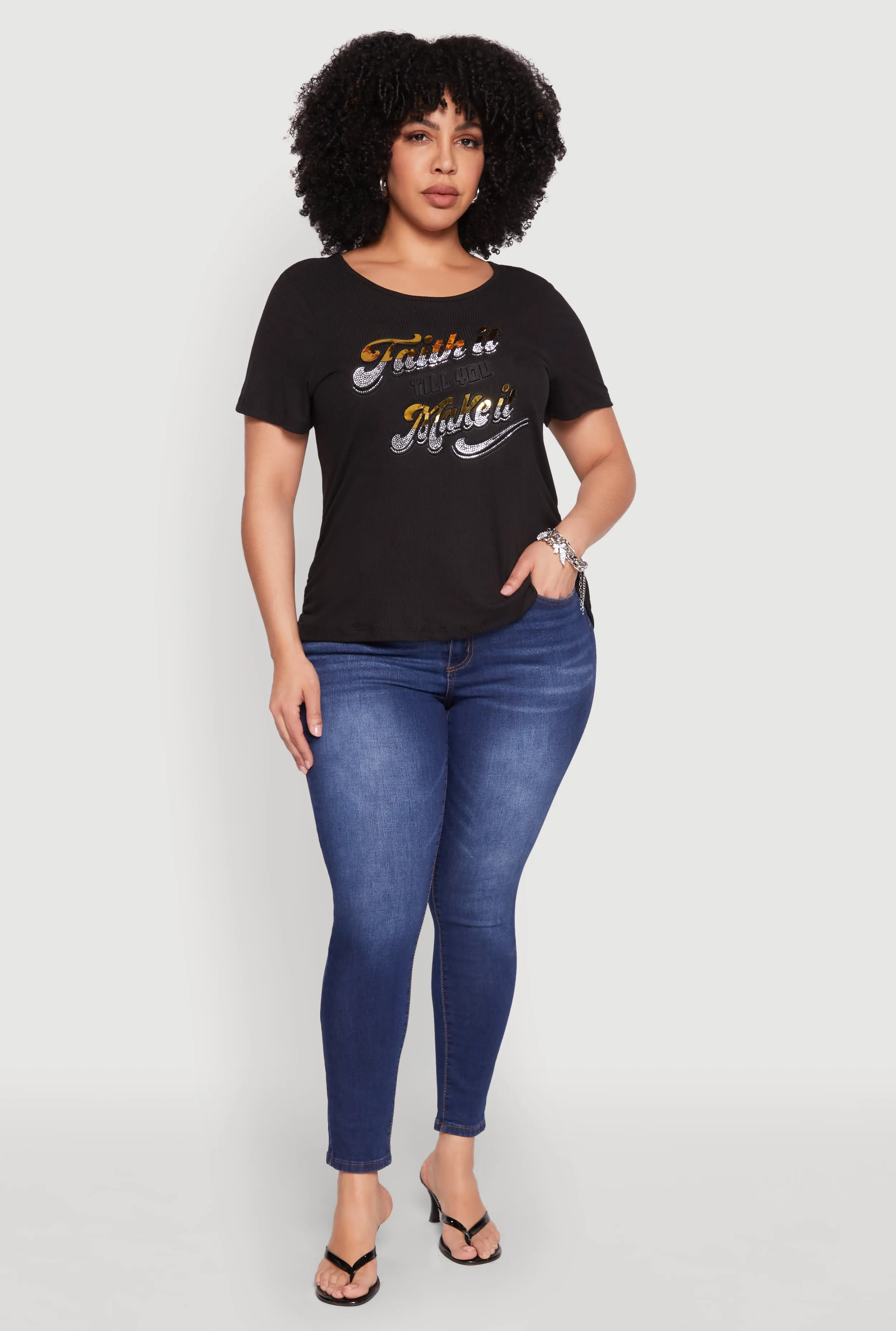 Plus Size Faith It 3D Foil Graphic Tee sold by Rainbow