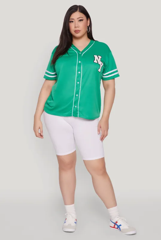 Plus Size New York Patch Baseball Jersey sold by Rainbow