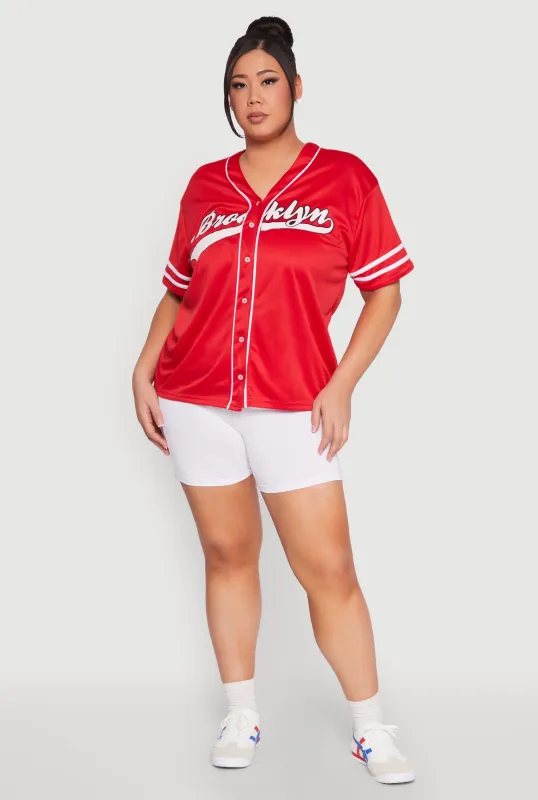 Plus Size Varsity Stripe Brooklyn Baseball Jersey sold by Rainbow