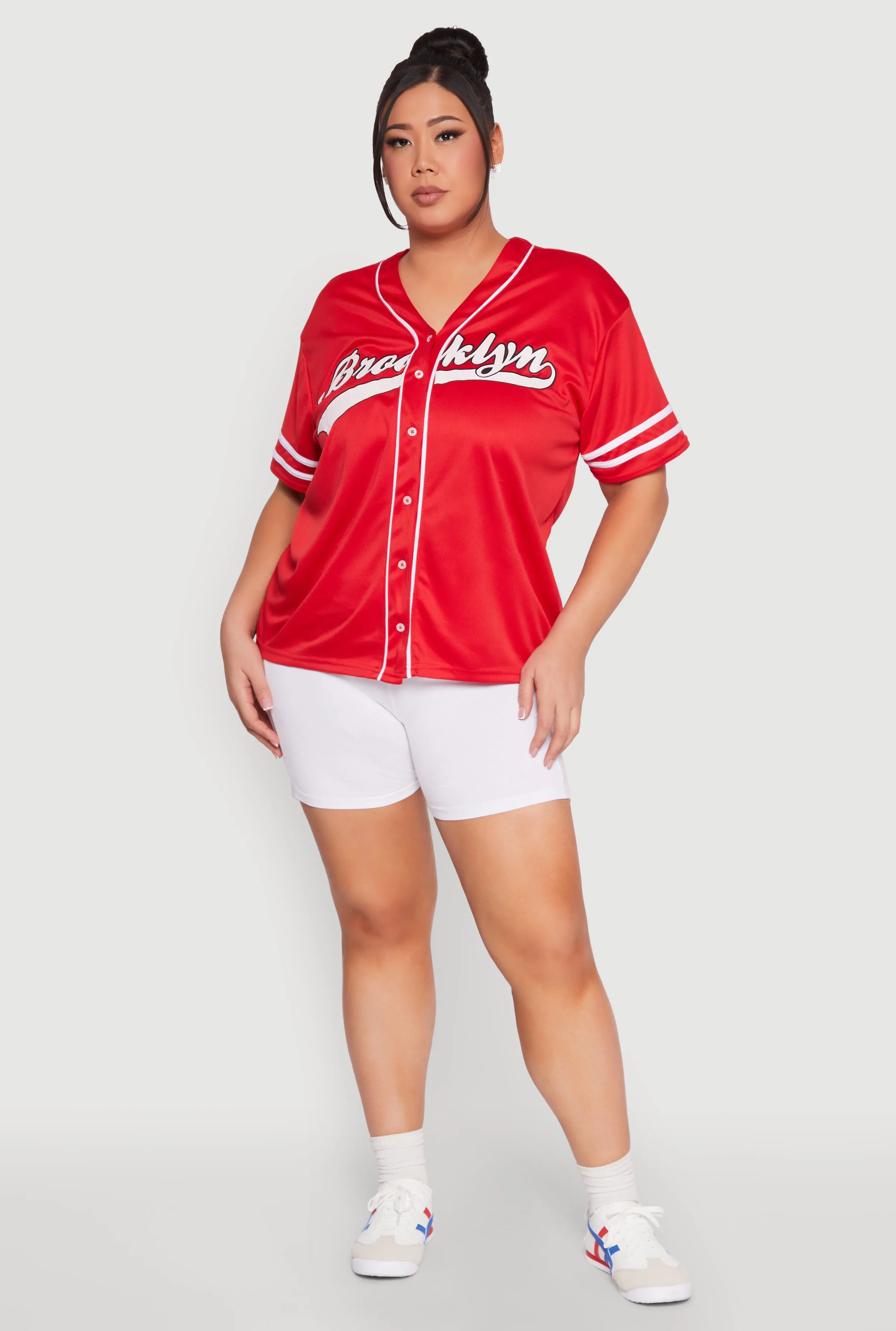 Plus Size Varsity Stripe Brooklyn Baseball Jersey sold by Rainbow