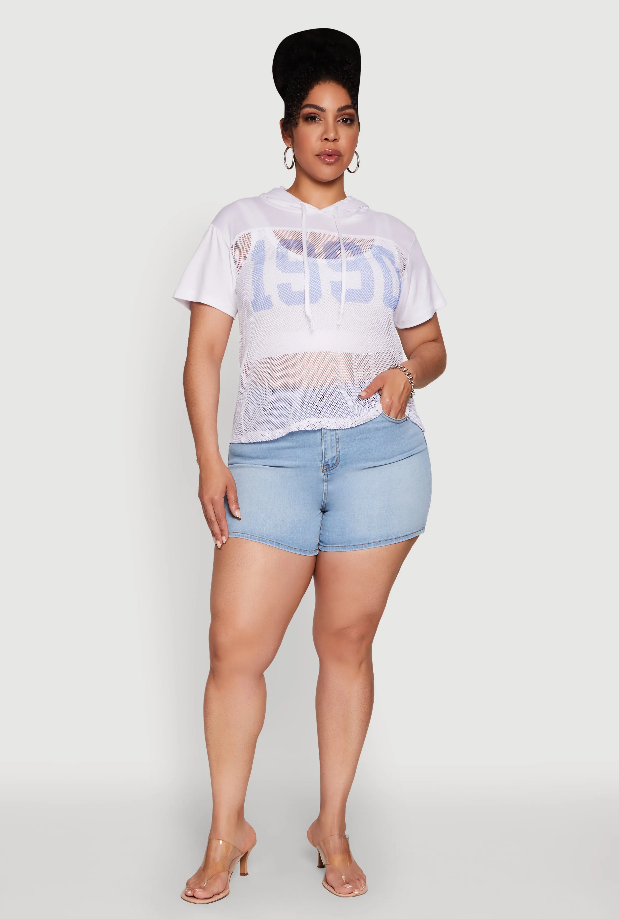 Plus Size 1990 Graphic Hooded Short Sleeve Fishnet Top sold by Rainbow product image thumbnail 4