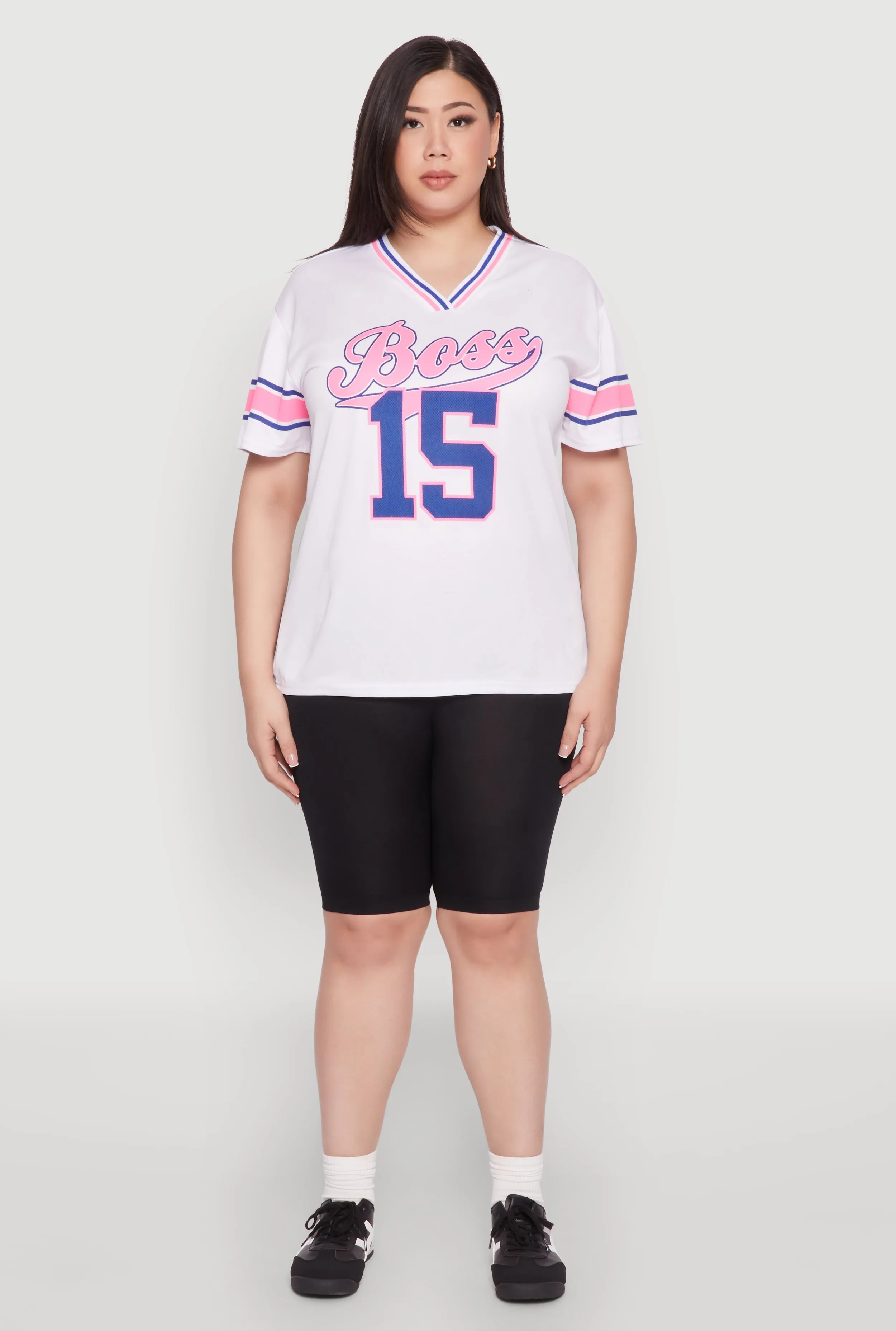 Plus Size Varsity Stripe Boss 15 Graphic Jersey sold by Rainbow product image thumbnail 2