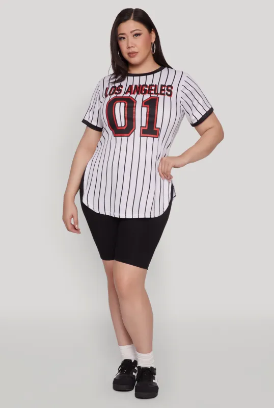 Plus Size Los Angeles 01 Pinstripe Baseball Jersey sold by Rainbow