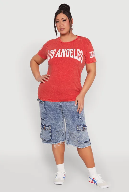 Plus Size Mineral Wash Los Angeles Graphic Tee sold by Rainbow