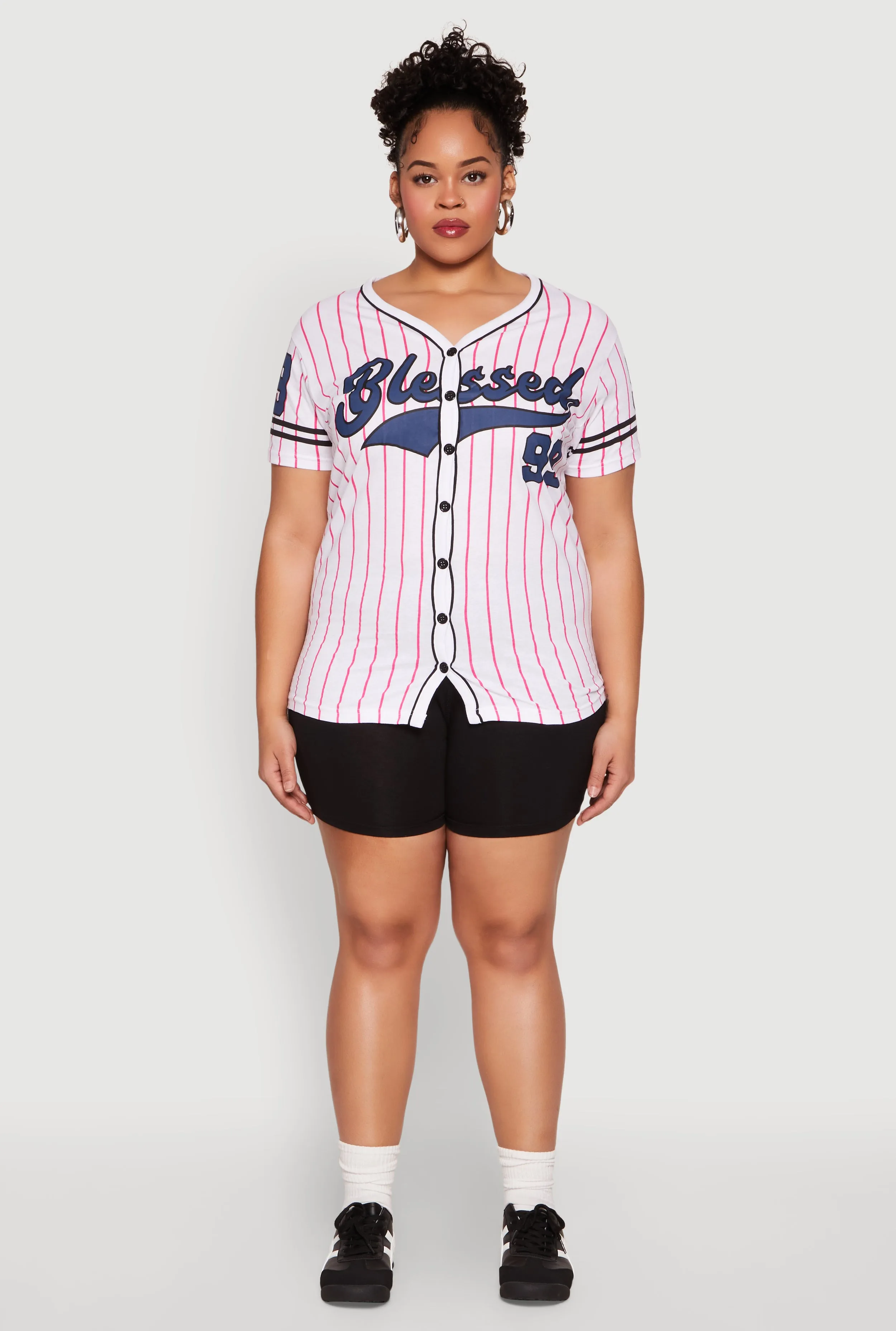 Plus Size Blessed 99 Graphic Baseball Shirt sold by Rainbow