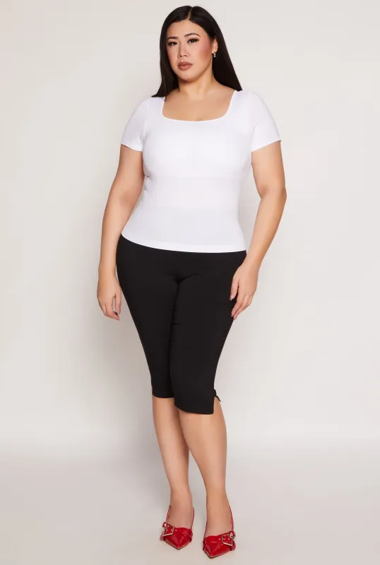 Plus Size Seamless Square Neck Short Sleeve Top sold by Rainbow