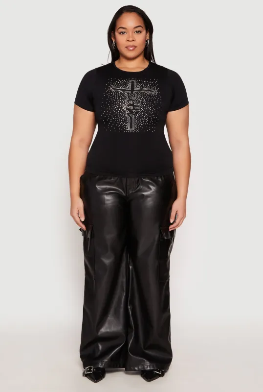 Plus Size Rhinestone Faith Cross Short Sleeve Top sold by Rainbow