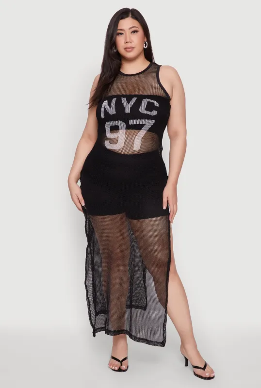 Plus Size NYC 97 Fishnet Maxi Top sold by Rainbow