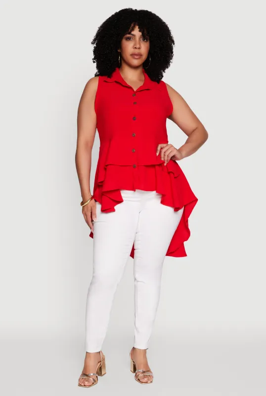 Plus Size Crepe Knit Sleeveless Tiered Shirt sold by Rainbow