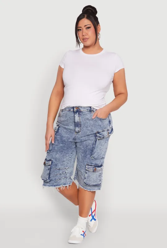 Plus Size Frayed Hem Cargo Bermuda Shorts sold by Rainbow
