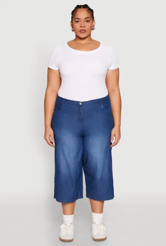 Plus Size Chambray Wide Leg Capri Pants sold by Rainbow