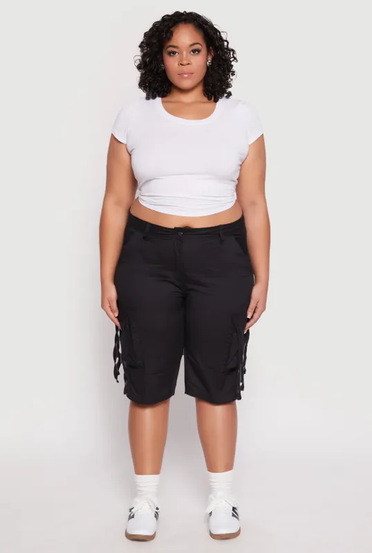 Plus Size Tie Cargo Pocket Bermuda Shorts sold by Rainbow