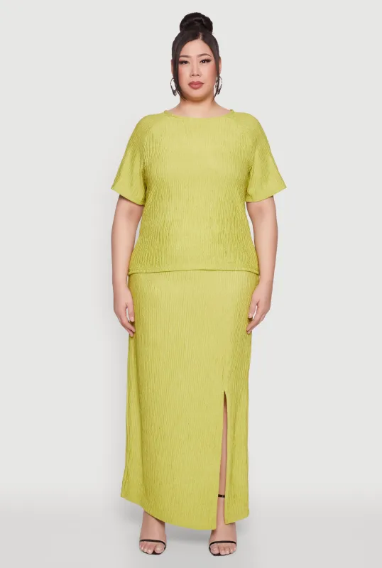 Plus Size High Waisted Slit Front Skirt sold by Rainbow