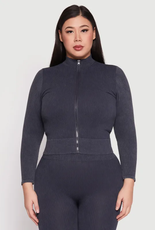 Plus Size Seamless Acid Wash Zip Front Top sold by Rainbow