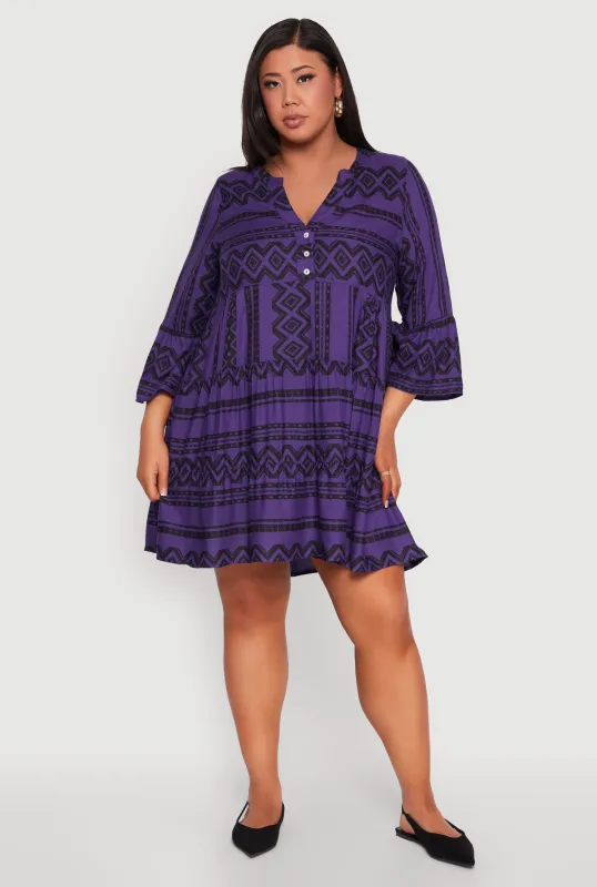 Plus Size Long Sleeve Tiered Dress sold by Rainbow