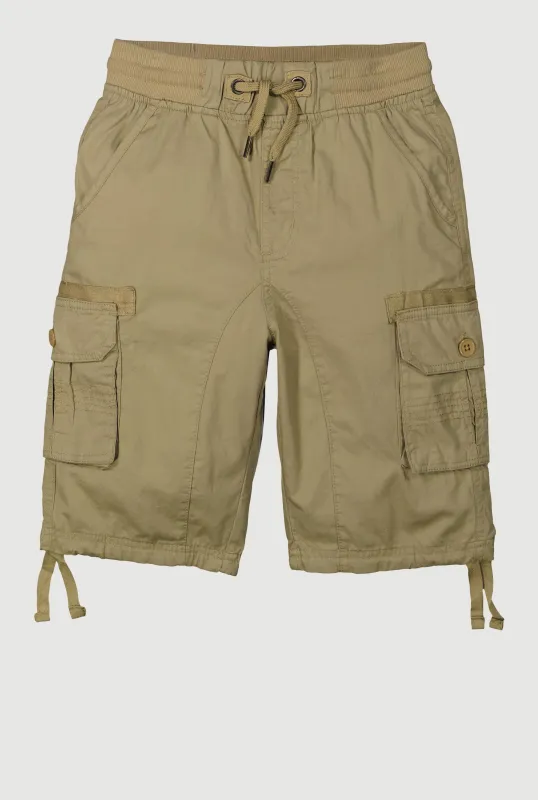 Boys Twill Solid Tie Hem Cargo Shorts sold by Rainbow
