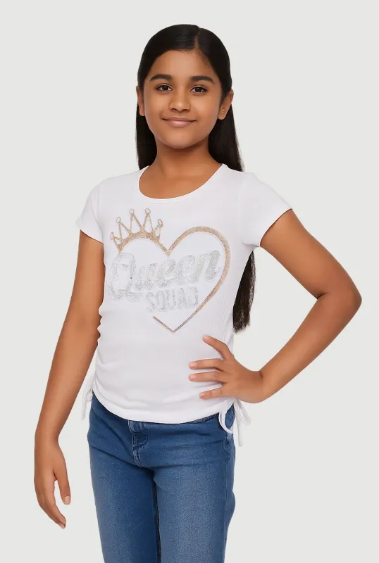 Girls 3D Rhinestone Queen Squad Graphic Top sold by Rainbow