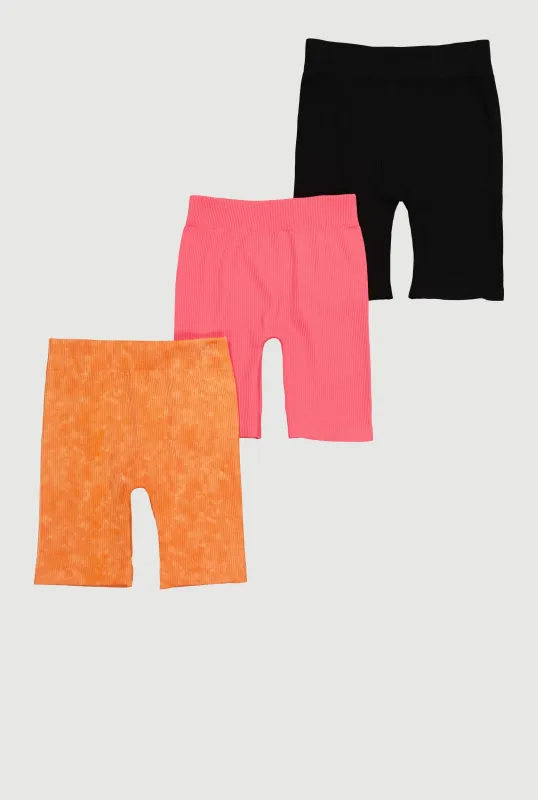 Girls Seamless Ribbed Knit Biker Shorts 3 Pack sold by Rainbow