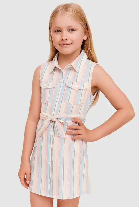 Girls Striped Sleeveless Shirt Dress sold by Rainbow