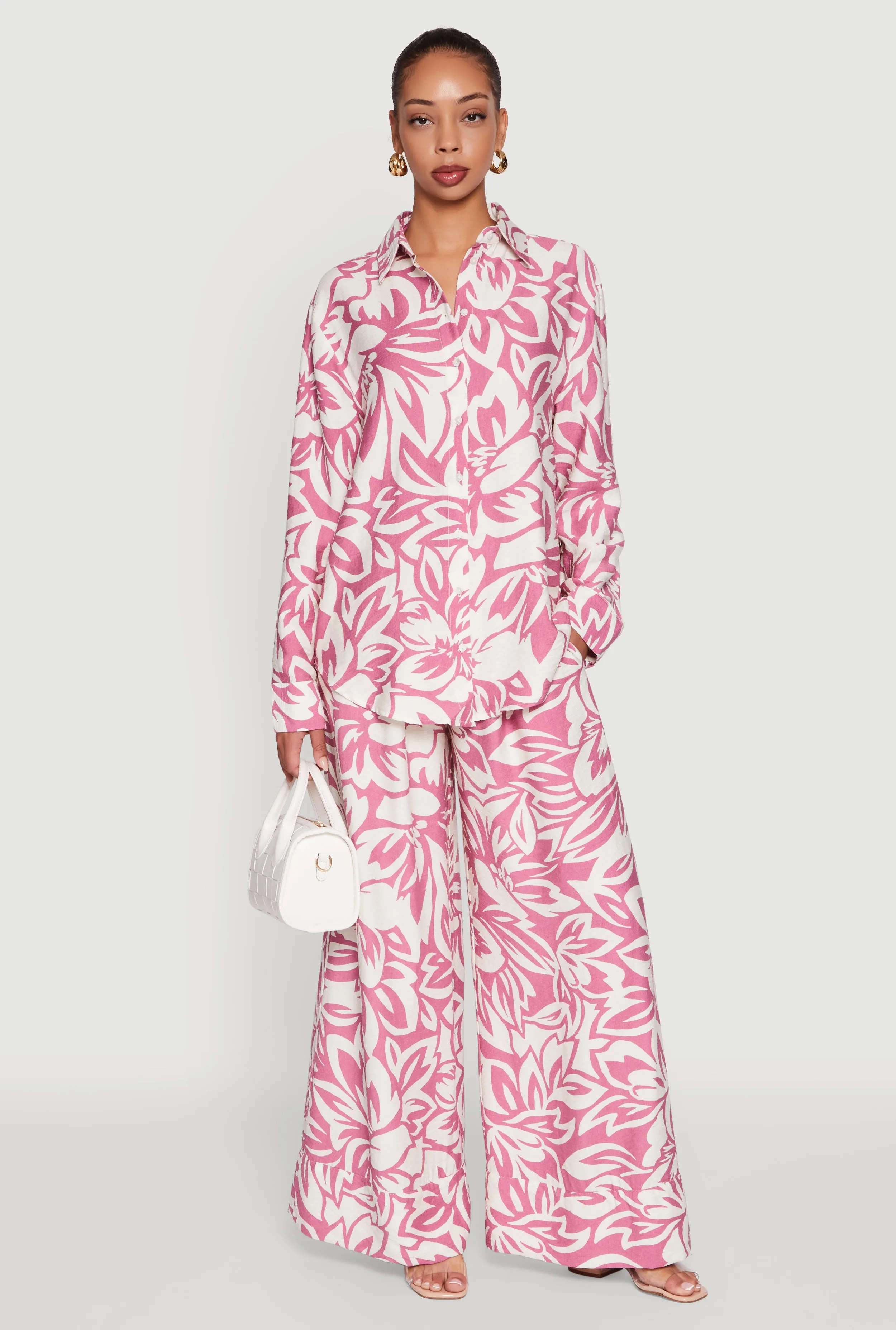 Crepe Knit Floral Print Drawstring Waist Palazzo Pants sold by Rainbow