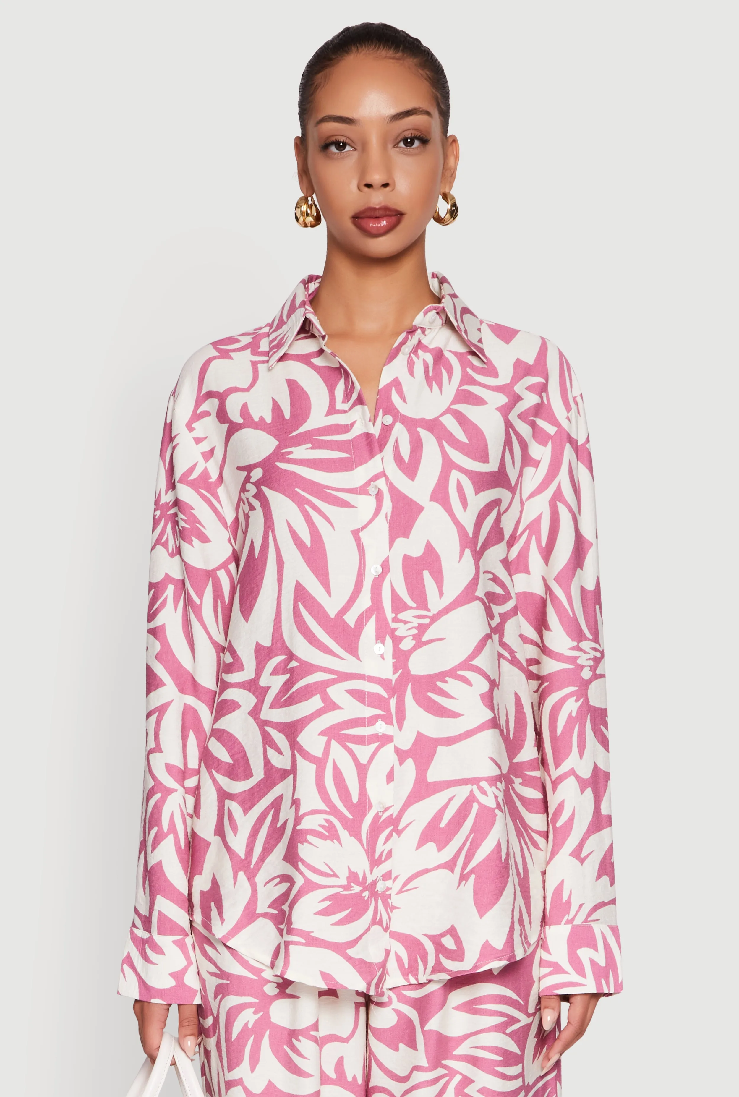 Floral Print Crepe Knit Button Front Blouse sold by Rainbow