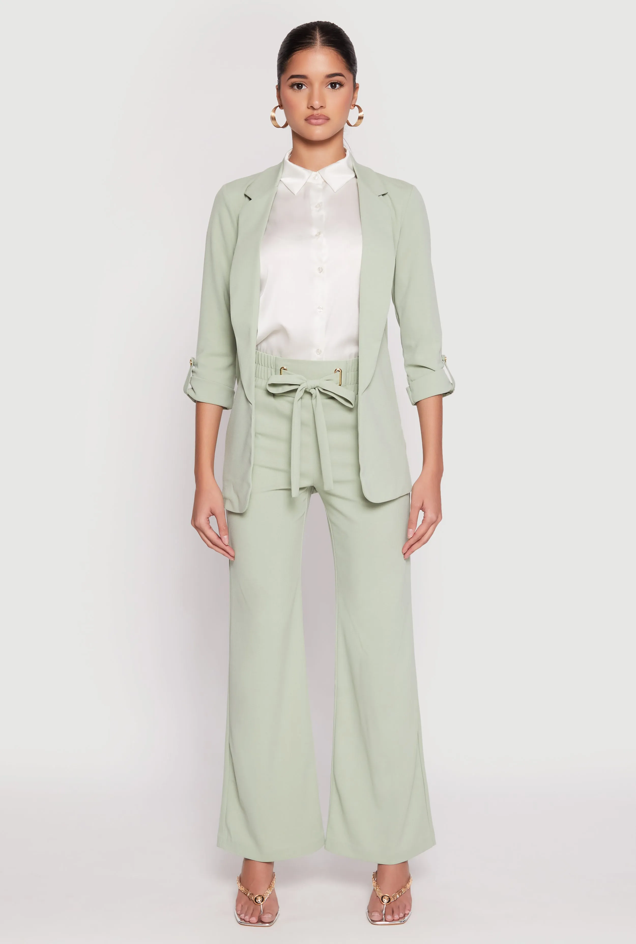 Crepe Knit Belted Front Wide Leg Pants sold by Rainbow product image thumbnail 3