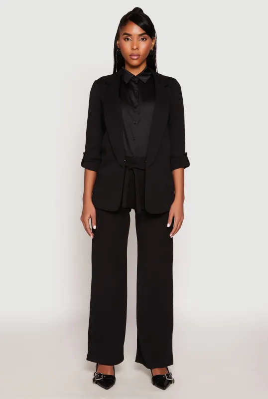Crepe Knit Belted Front Wide Leg Pants sold by Rainbow