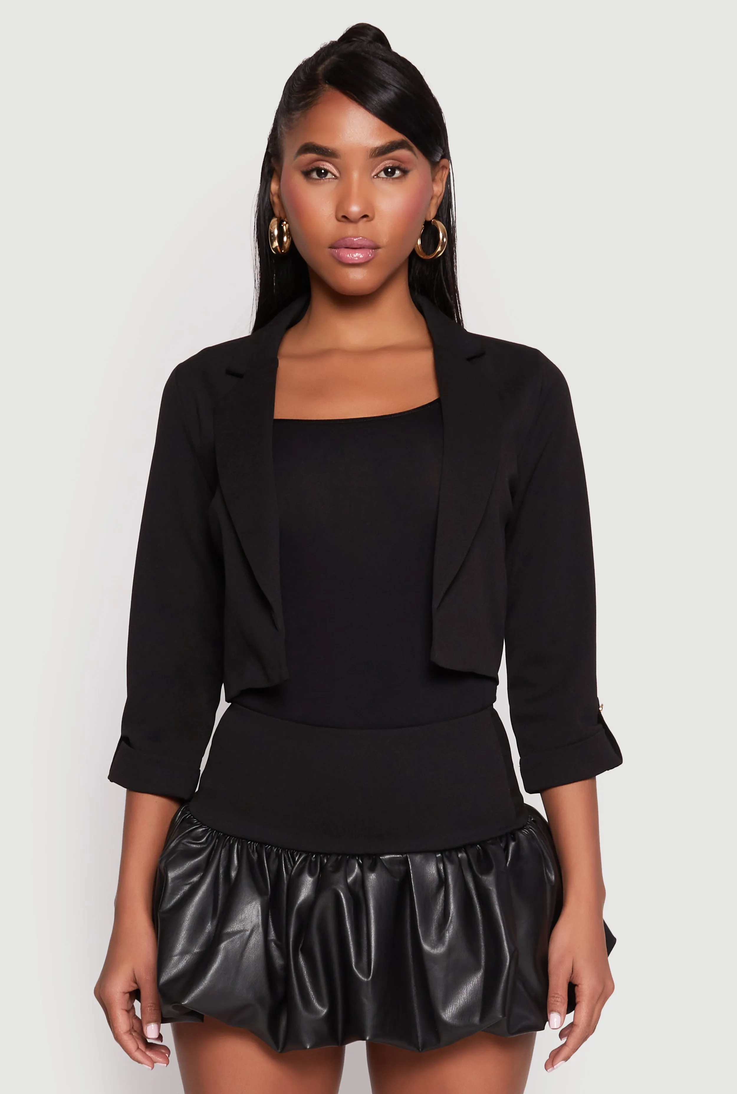Three Quarter Tab Sleeve Cropped Blazer sold by Rainbow