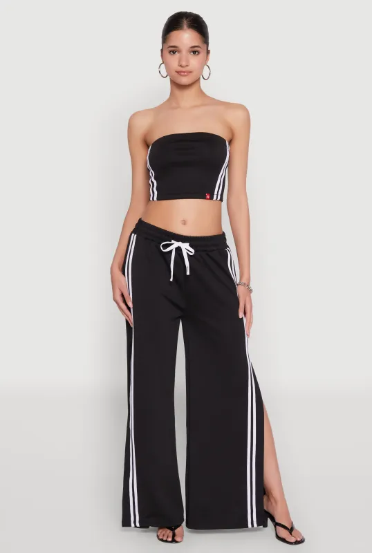 Varsity Stripe Split Wide Leg Track Pants sold by Rainbow