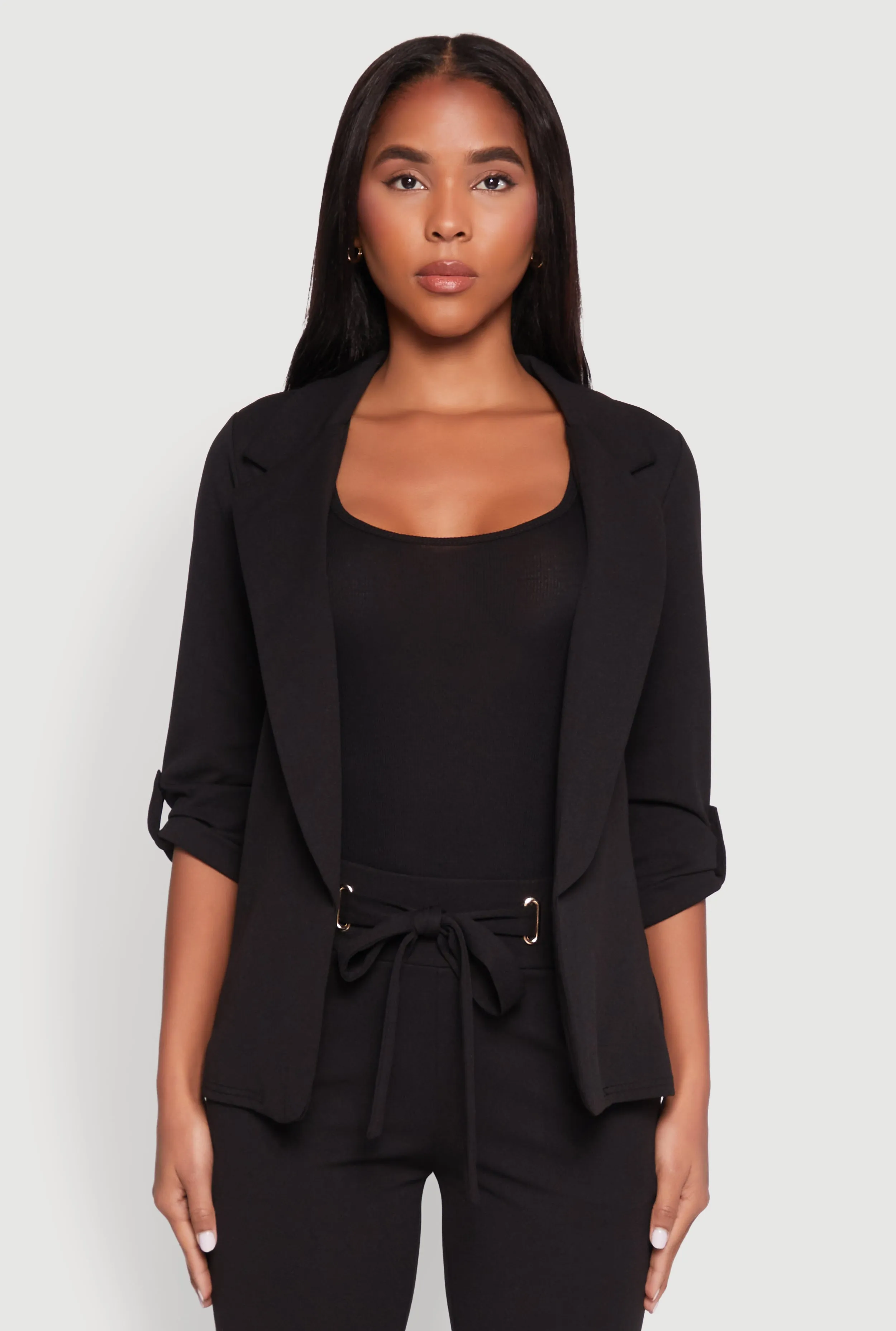 Tabbed Roll Sleeve Lapel Collar Blazer sold by Rainbow