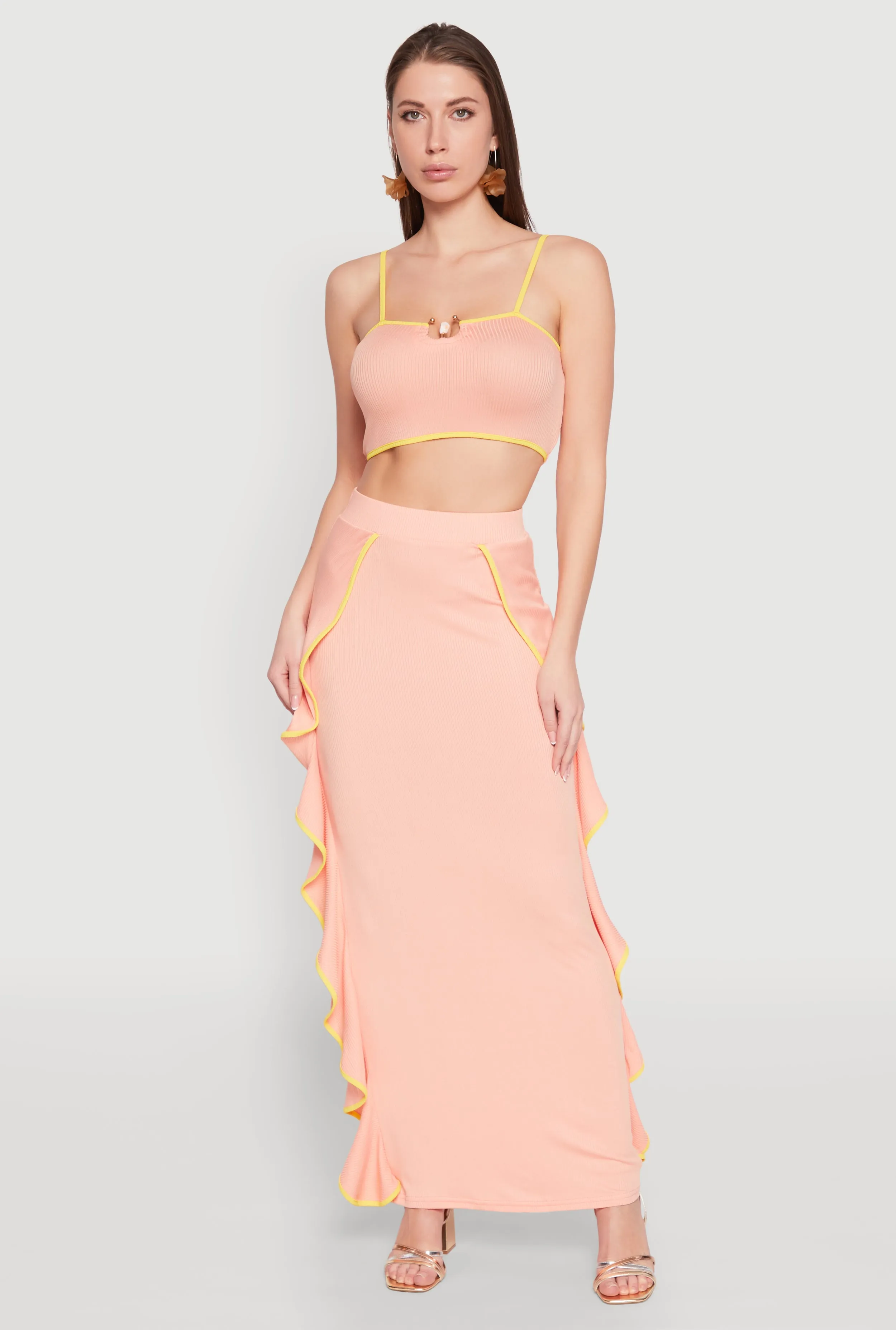 Contrast Trim Side Ruffle Maxi Skirt sold by Rainbow product image thumbnail 3