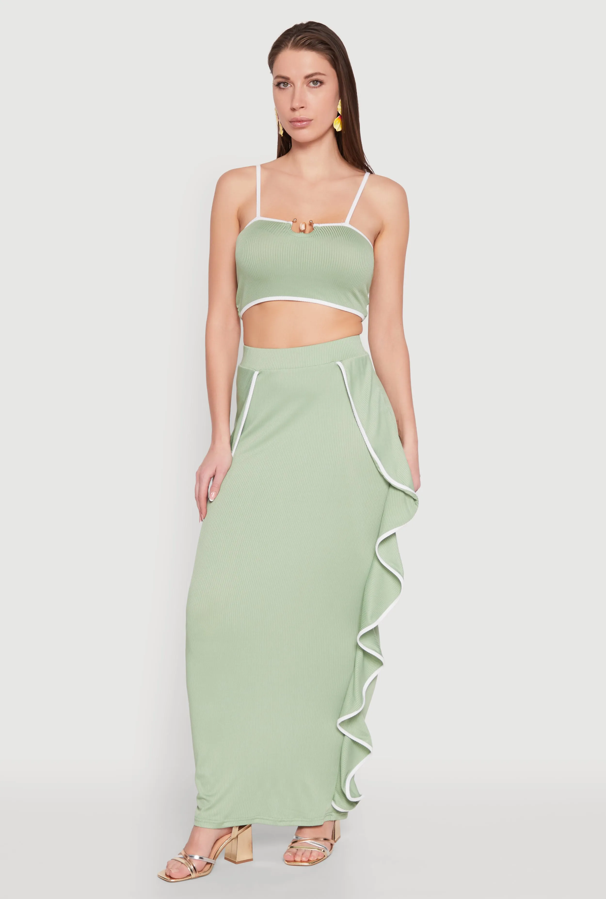 Contrast Trim Side Ruffle Maxi Skirt sold by Rainbow product image thumbnail 2