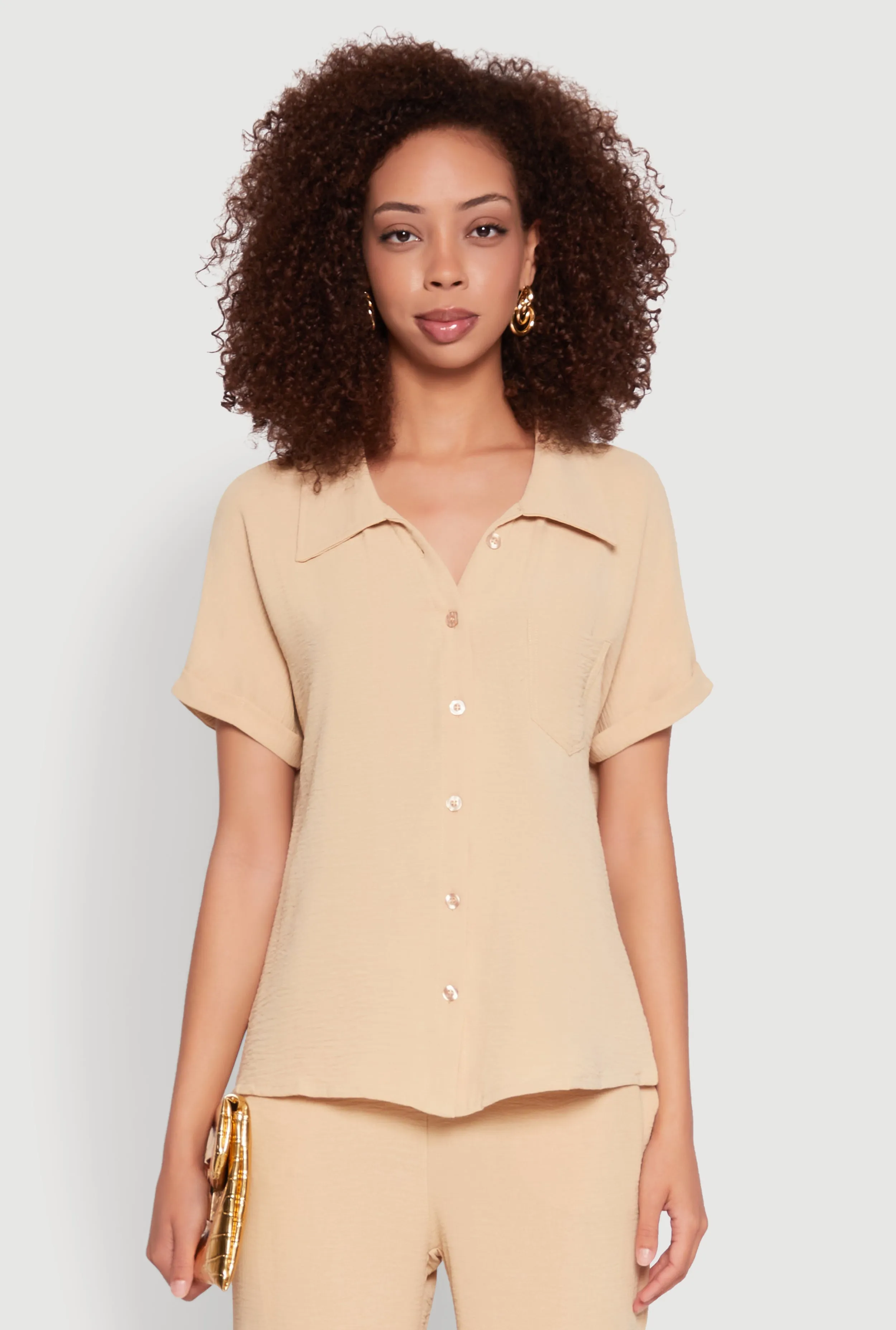 Airy Fixed Cuff Button Front Shirt sold by Rainbow product image thumbnail 2