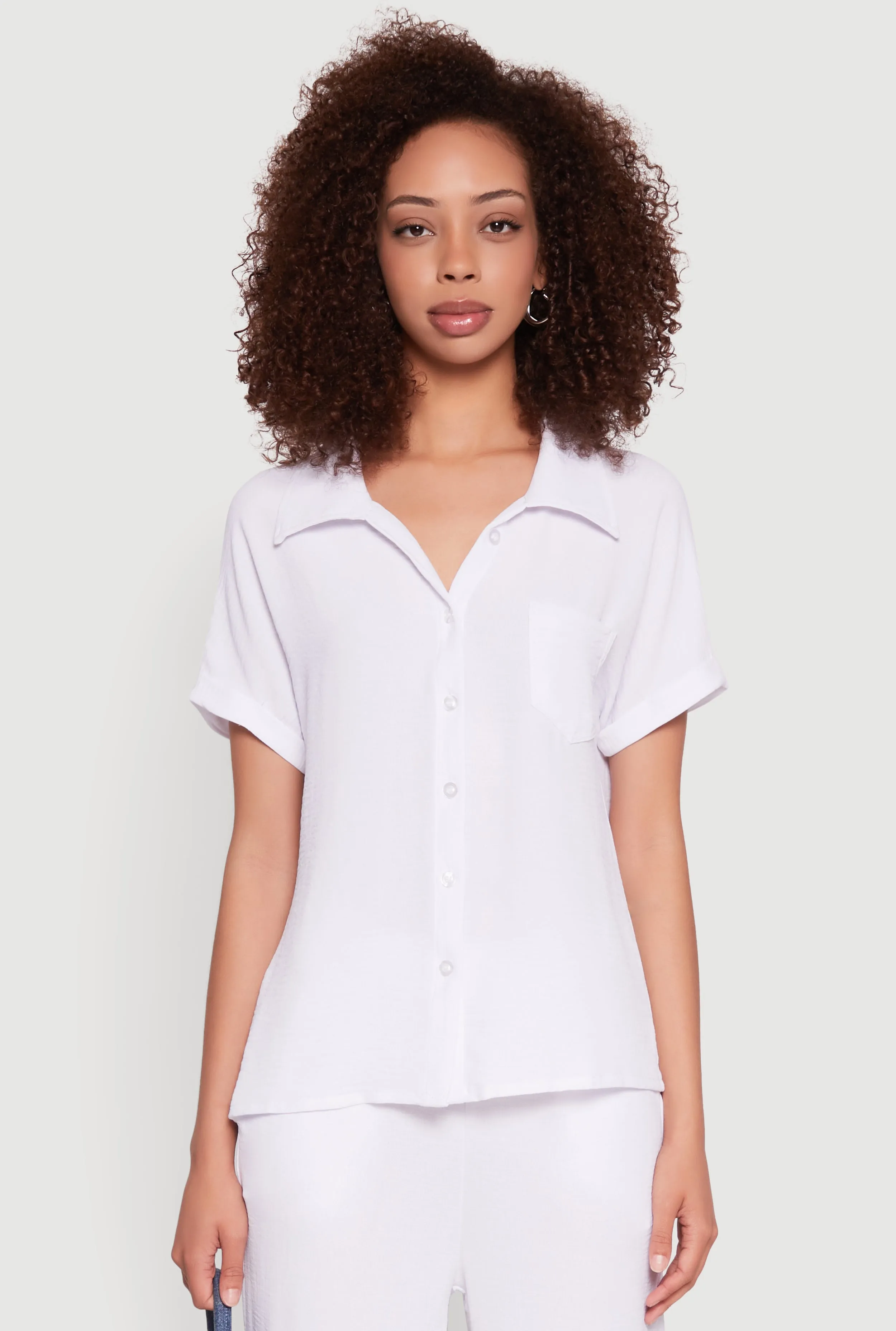 Airy Fixed Cuff Button Front Shirt sold by Rainbow
