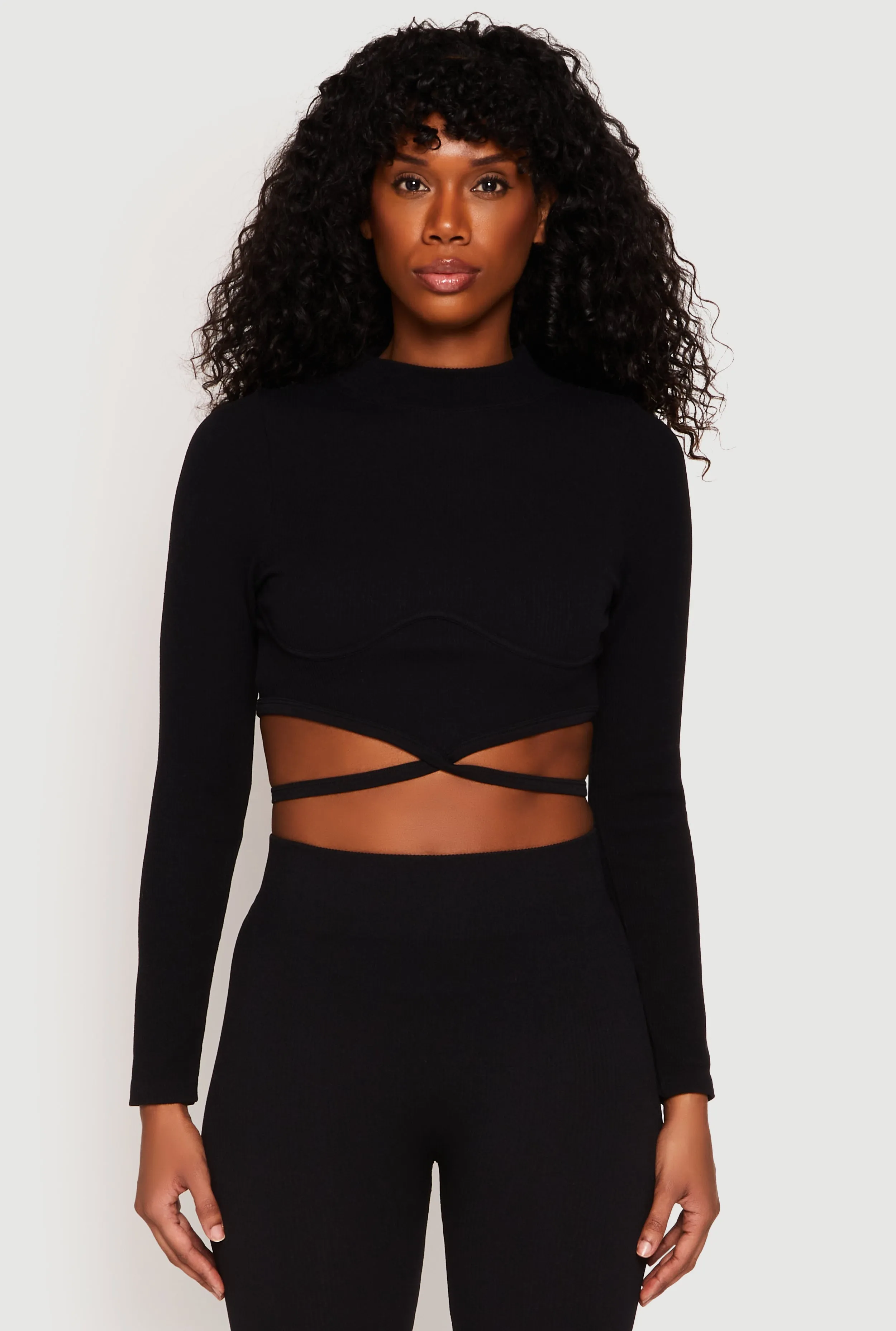 Seamless Long Sleeve Tie Back Crop Top sold by Rainbow