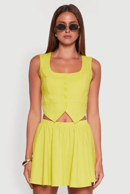 Faux Pocket Button Front Square Neck Vest sold by Rainbow