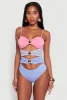 Stylish Color Blocked Metallic Detail One Piece Swimsuit sold by Rainbow