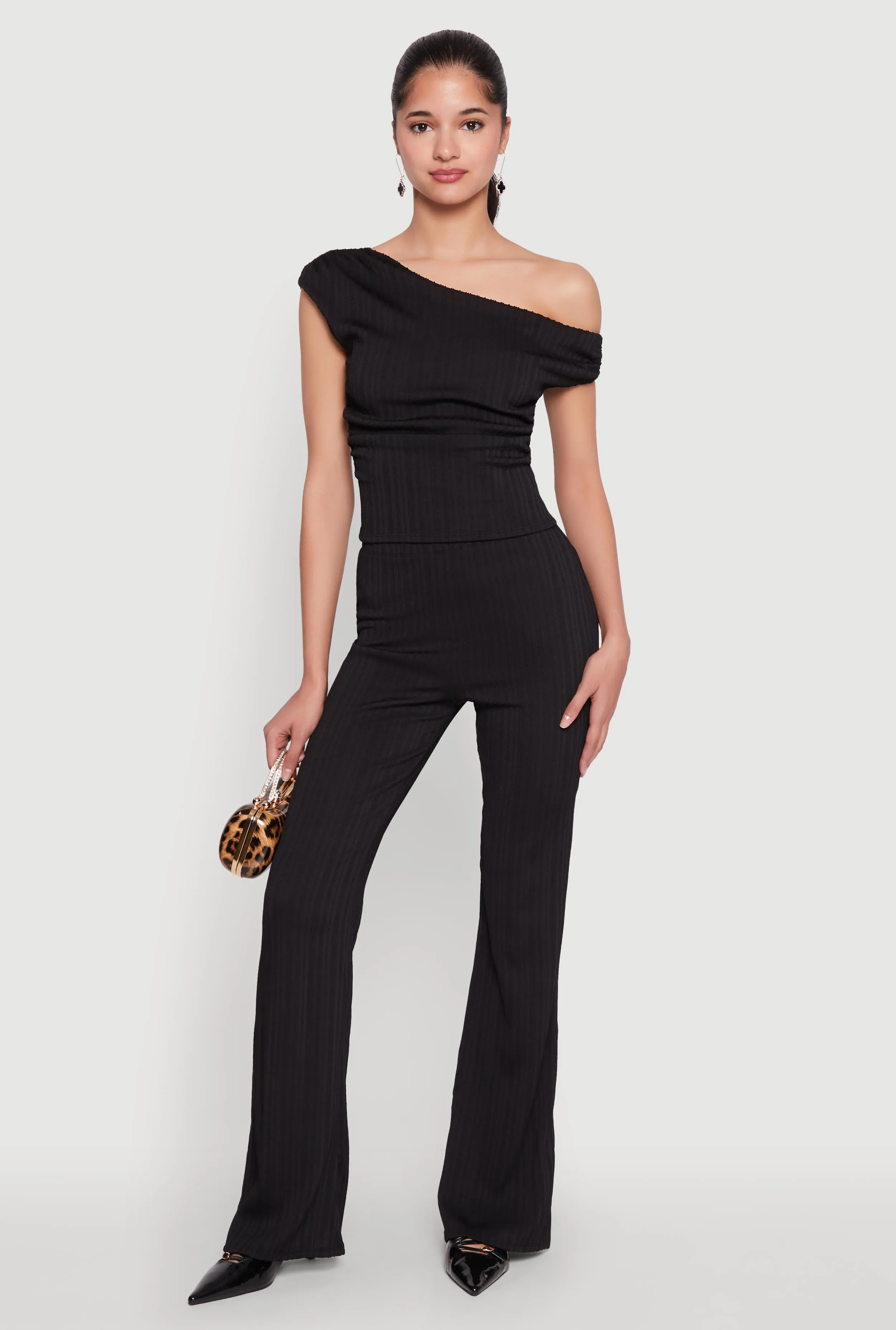 High Waisted Textured Knit Boot Cut Pants sold by Rainbow