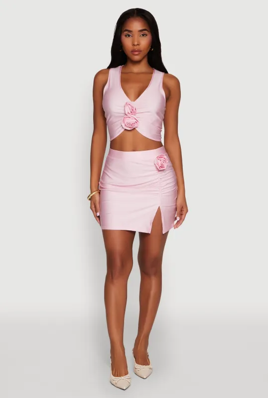 Trendy Flower Detail Slit Front Mini Pencil Skirt sold by Rainbow