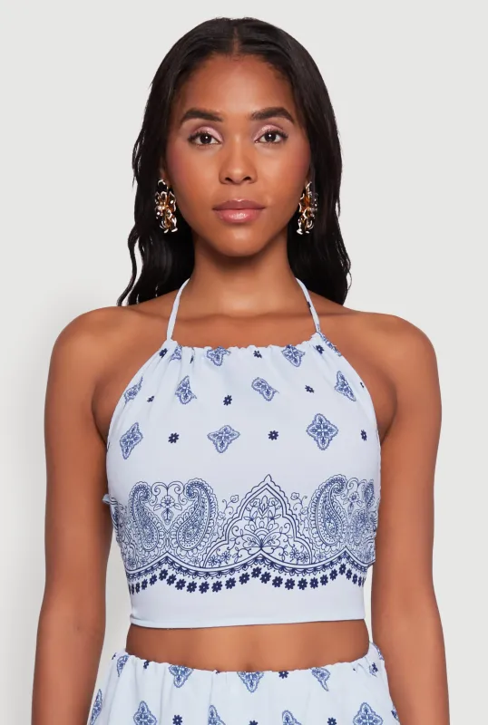 Bandana Print Cropped Halter Top sold by Rainbow