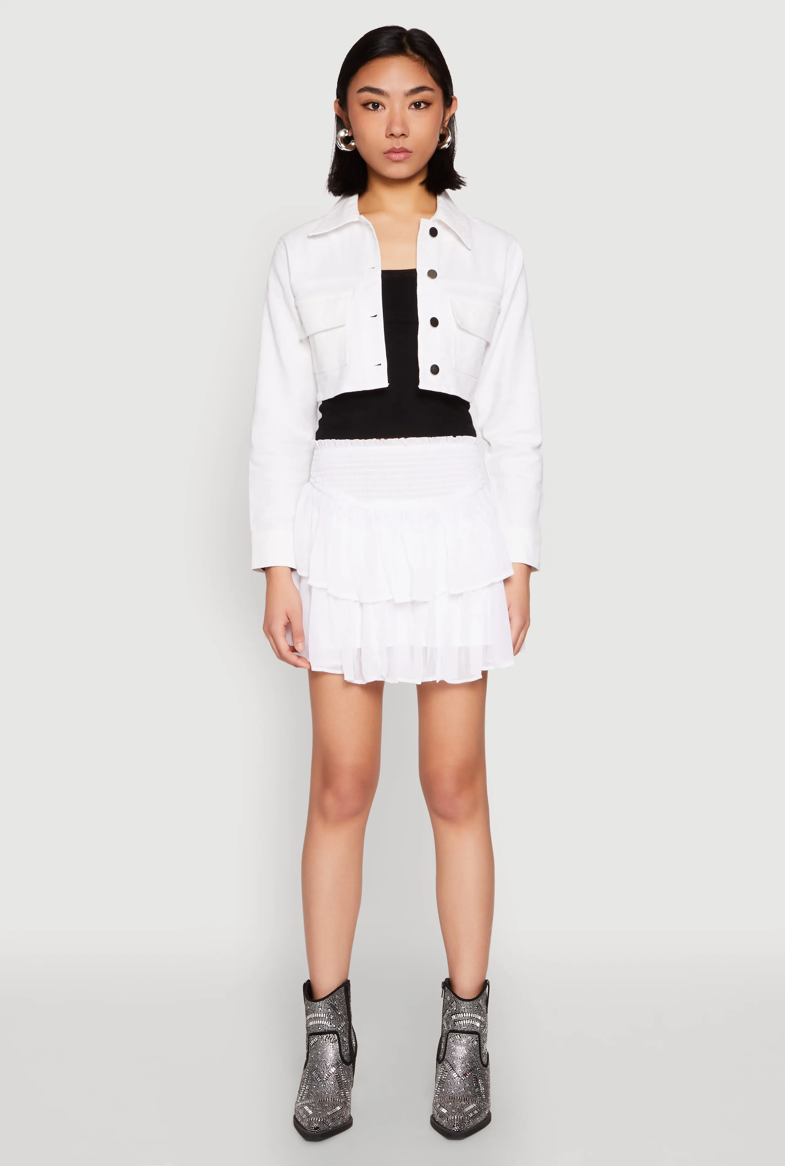 Spoon Jeans Smocked Waist Tiered Skirt sold by Rainbow